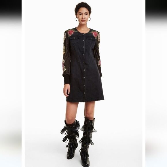 Desigual Roxanne Denim With Flower Dress - Picture 3 of 16